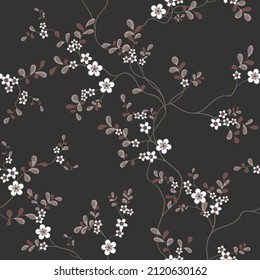 seamless pattern of flowers, branches and leaves