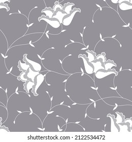 seamless pattern of flowers, branches and leaves