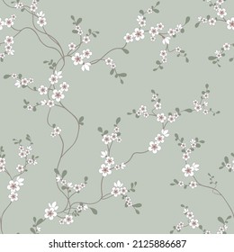 seamless pattern of flowers, branches and leaves