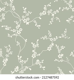seamless pattern of flowers, branches and leaves
