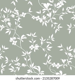 seamless pattern of flowers, branches and leaves