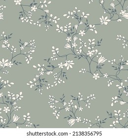 seamless pattern of flowers, branches and leaves