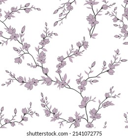 seamless pattern of flowers, branches and leaves