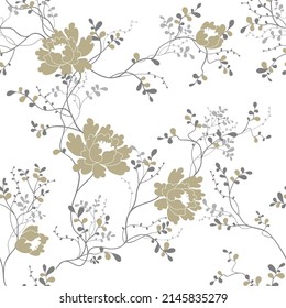 seamless pattern of flowers, branches and leaves