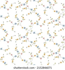 seamless pattern of flowers, branches and leaves