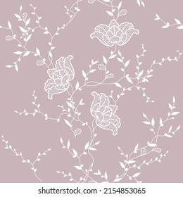 seamless pattern of flowers, branches and leaves