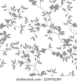 seamless pattern of flowers, branches and leaves