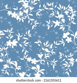 seamless pattern of flowers, branches and leaves