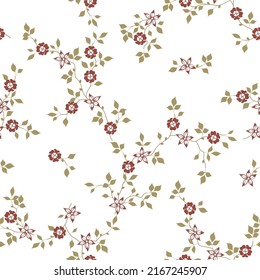 seamless pattern of flowers, branches and leaves