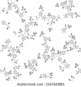seamless pattern of flowers, branches and leaves