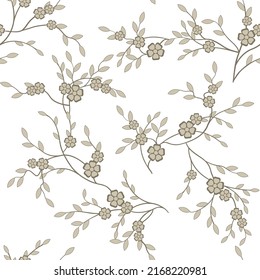 seamless pattern of flowers, branches and leaves