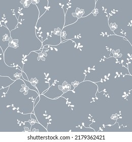 seamless pattern of flowers, branches and leaves