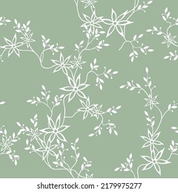 seamless pattern of flowers, branches and leaves