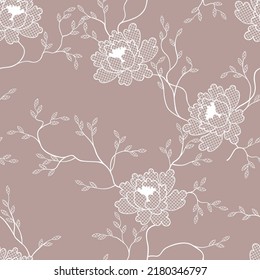 seamless pattern of flowers, branches and leaves