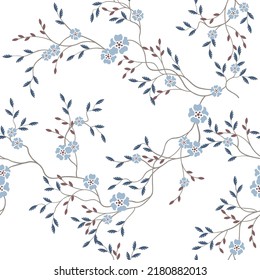 seamless pattern of flowers, branches and leaves