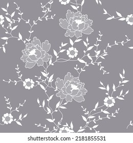 seamless pattern of flowers, branches and leaves