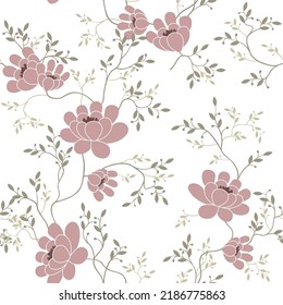 seamless pattern of flowers, branches and leaves