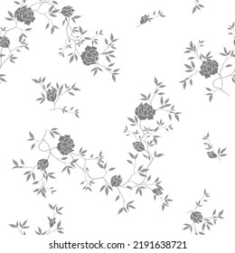seamless pattern of flowers, branches and leaves