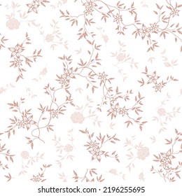 seamless pattern of flowers, branches and leaves