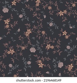seamless pattern of flowers, branches and leaves