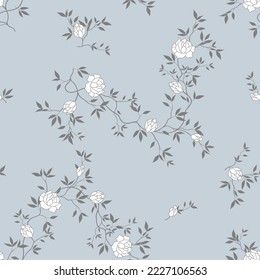 seamless pattern of flowers, branches and leaves