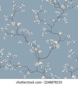 seamless pattern of flowers, branches and leaves
