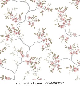 seamless pattern of flowers, branches and leaves