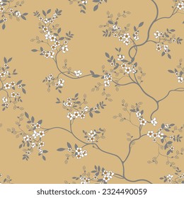 seamless pattern of flowers, branches and leaves