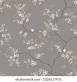 seamless pattern of flowers, branches and leaves