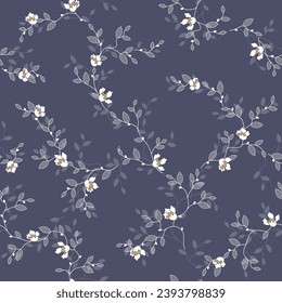 seamless pattern of flowers, branches and leaves