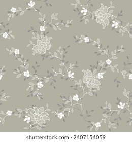 seamless pattern of flowers, branches and leaves