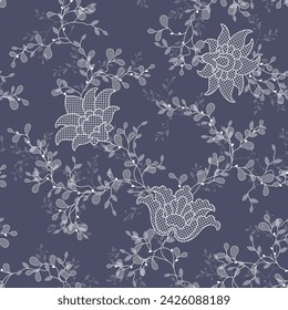 seamless pattern of flowers, branches and leaves