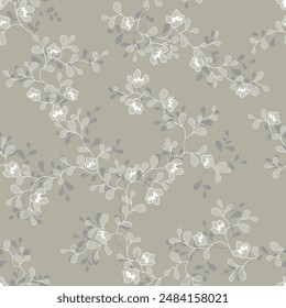 seamless pattern of flowers, branches and leaves