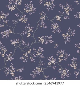 seamless pattern of flowers, branches and leaves