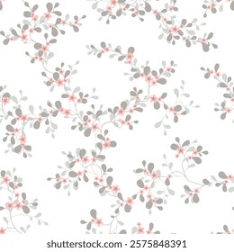 seamless pattern of flowers, branches and leaves