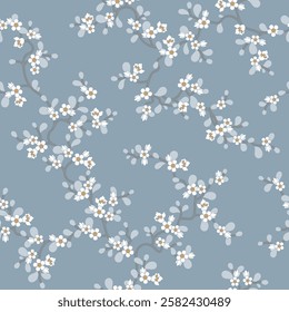 seamless pattern of flowers, branches and leaves