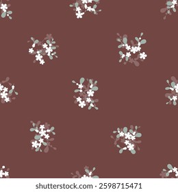 seamless pattern of flowers, branches and leaves