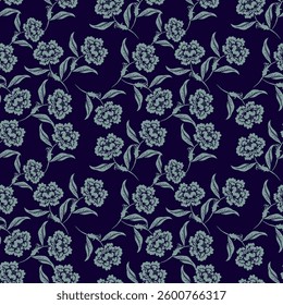 seamless pattern of flowers, branches and leaves