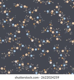 seamless pattern of flowers, branches and leaves