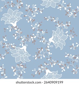 seamless pattern of flowers, branches and leaves