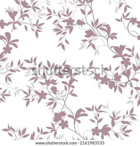 seamless pattern of flowers, branches and leaves