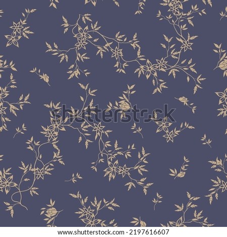 seamless pattern of flowers, branches and leaves