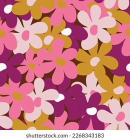 Seamless pattern of flowers. Bright colors. Vector illustration.