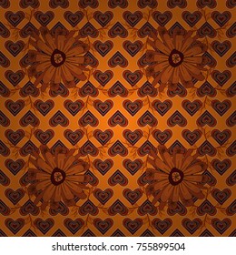 Seamless pattern of flowers in a brown, orange and red colors. Imitation embroidery. Vector textile print template fashion paisley field wallpaper art.