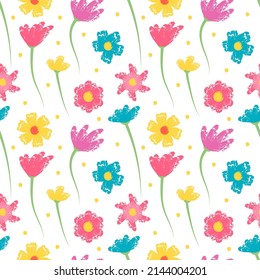 Seamless pattern with flowers from brush strokes. Vector illustration.