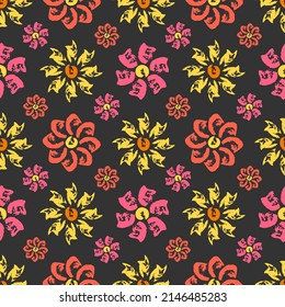 Seamless pattern with flowers from brush strokes. Vector illustration.