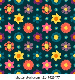 Seamless pattern with flowers from brush strokes. Vector illustration.