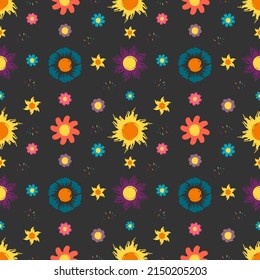 Seamless pattern with flowers from brush strokes. Vector illustration.