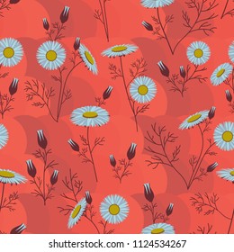seamless pattern with flowers and buds on reddish background.