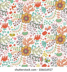 Seamless pattern with flowers and butterflies